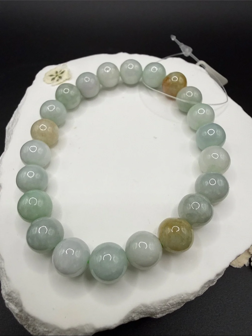 Natural Jade Bead Stretch Bracelet - Green Lavander and Gold